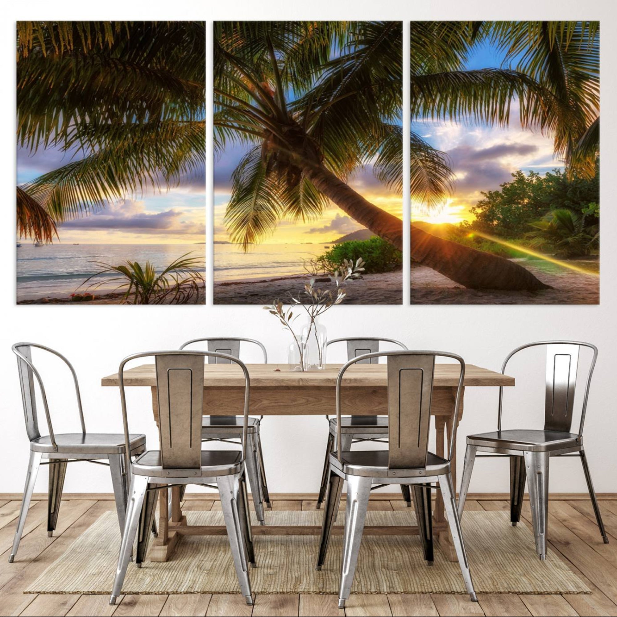49751-MGV-CV-36X24-Coastal Sunset Palm Tree Giclee Canvas Print – Tropical Beach Panorama Wall Art for Relaxed Island