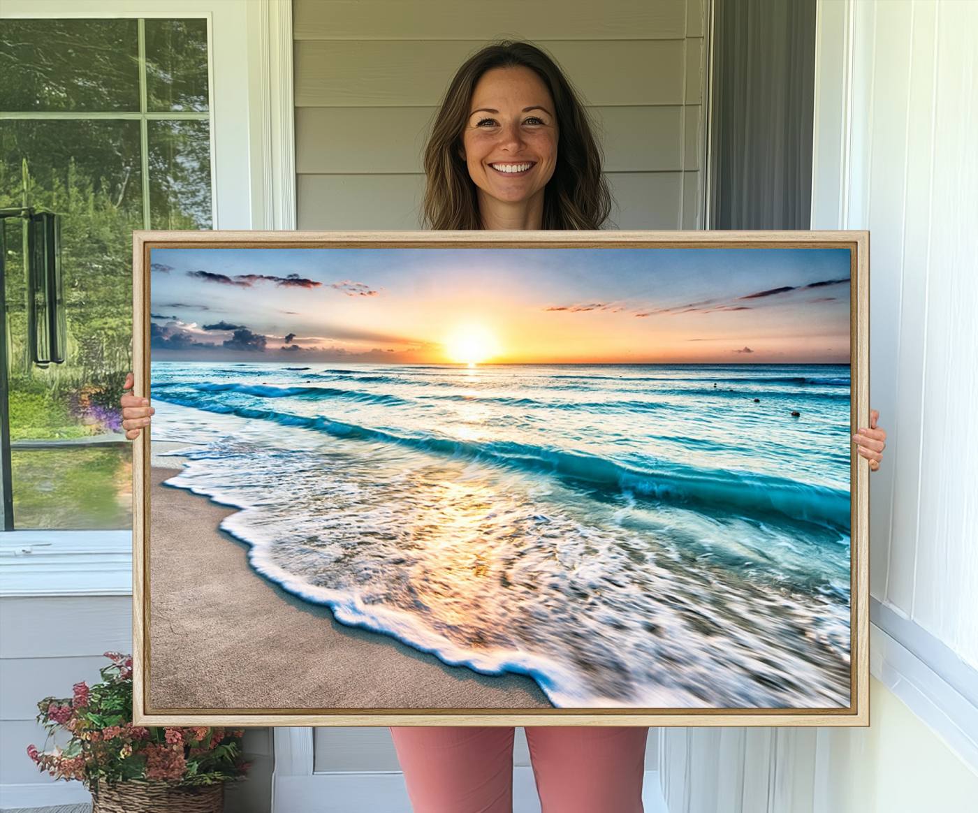 27815-MGV-CV-36X24-Coastal Sunset Wall Art Canvas, Ocean Beach Canvas Wall Art Beach Canvas, Coastal Sunset Tropical