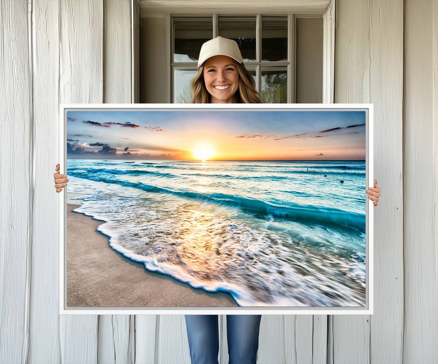 27815-MGV-CV-36X24-Coastal Sunset Wall Art Canvas, Ocean Beach Canvas Wall Art Beach Canvas, Coastal Sunset Tropical
