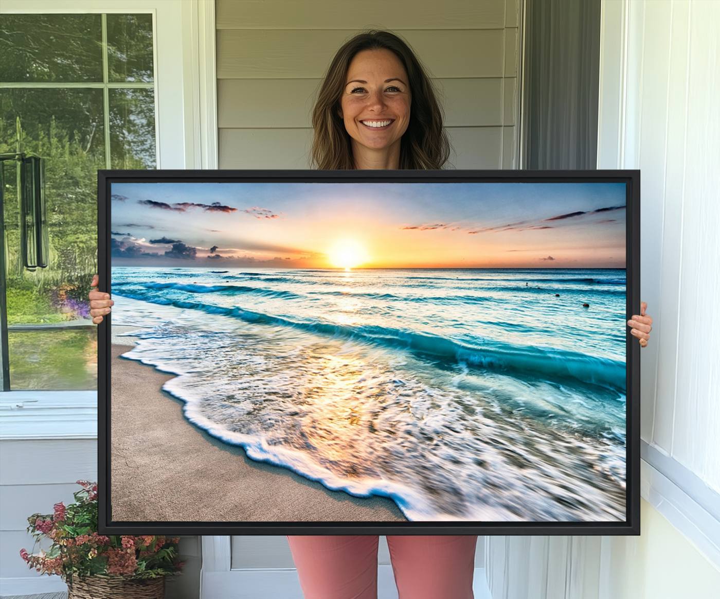 27815-MGV-CV-36X24-Coastal Sunset Wall Art Canvas, Ocean Beach Canvas Wall Art Beach Canvas, Coastal Sunset Tropical