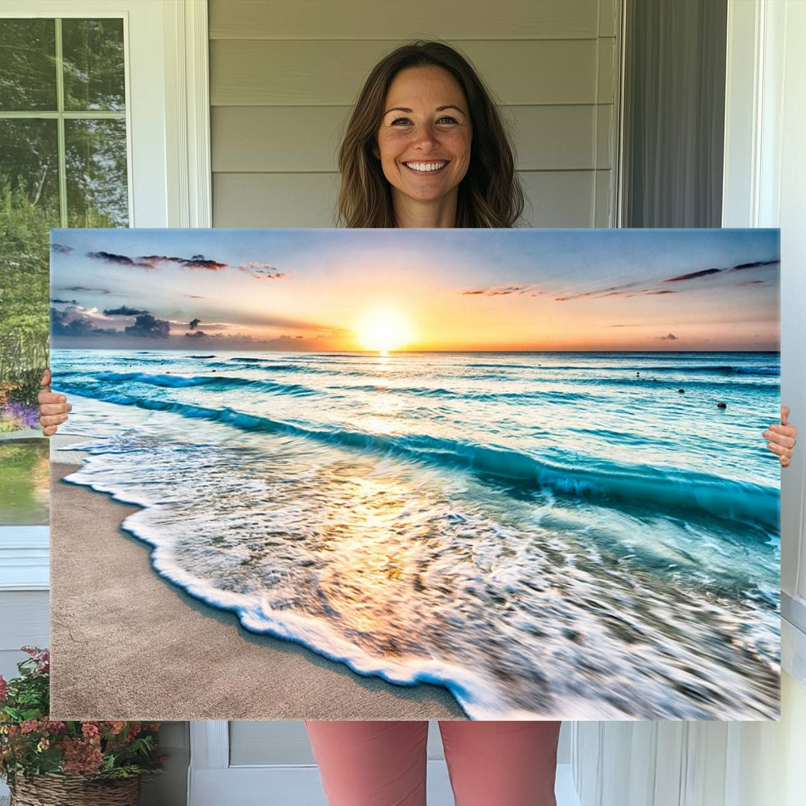 27815-MGV-CV-36X24-Coastal Sunset Wall Art Canvas, Ocean Beach Canvas Wall Art Beach Canvas, Coastal Sunset Tropical