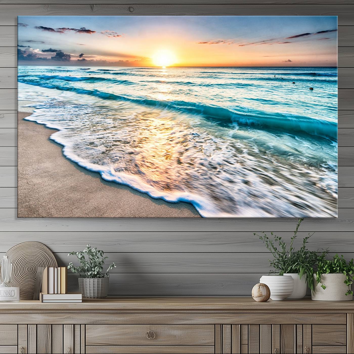 27815-MGV-CV-36X24-Coastal Sunset Wall Art Canvas, Ocean Beach Canvas Wall Art Beach Canvas, Coastal Sunset Tropical