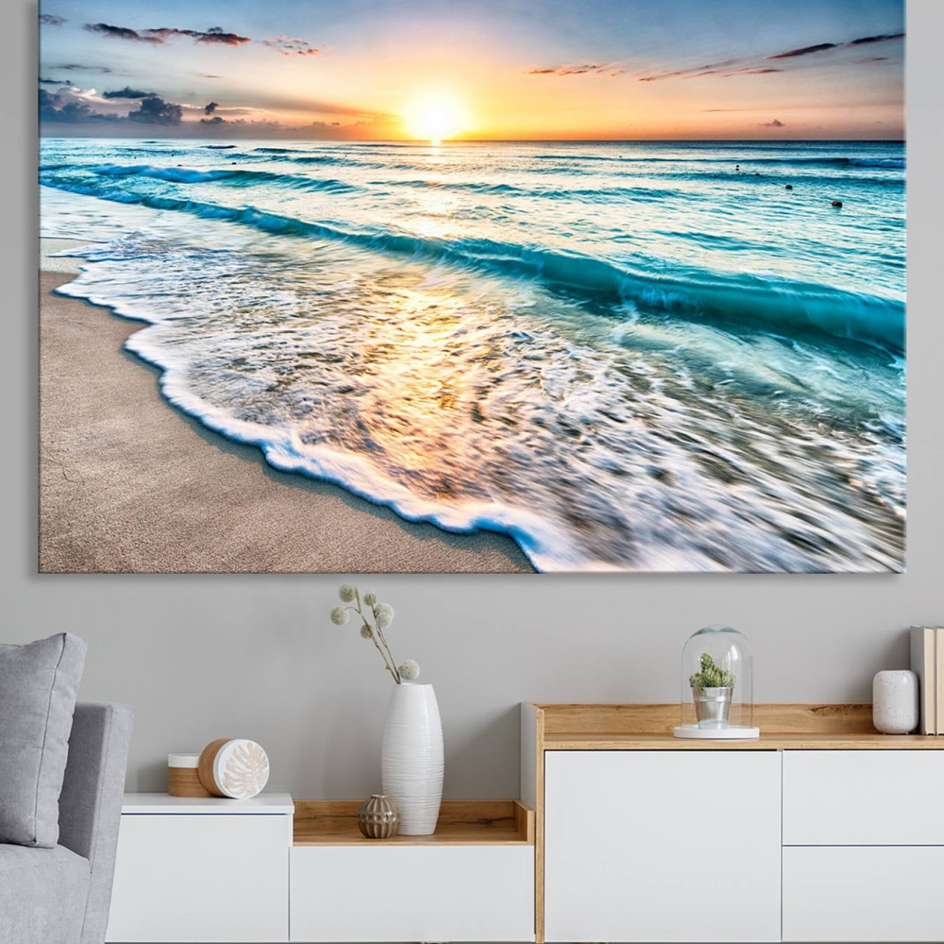 27815-MGV-CV-36X24-Coastal Sunset Wall Art Canvas, Ocean Beach Canvas Wall Art Beach Canvas, Coastal Sunset Tropical