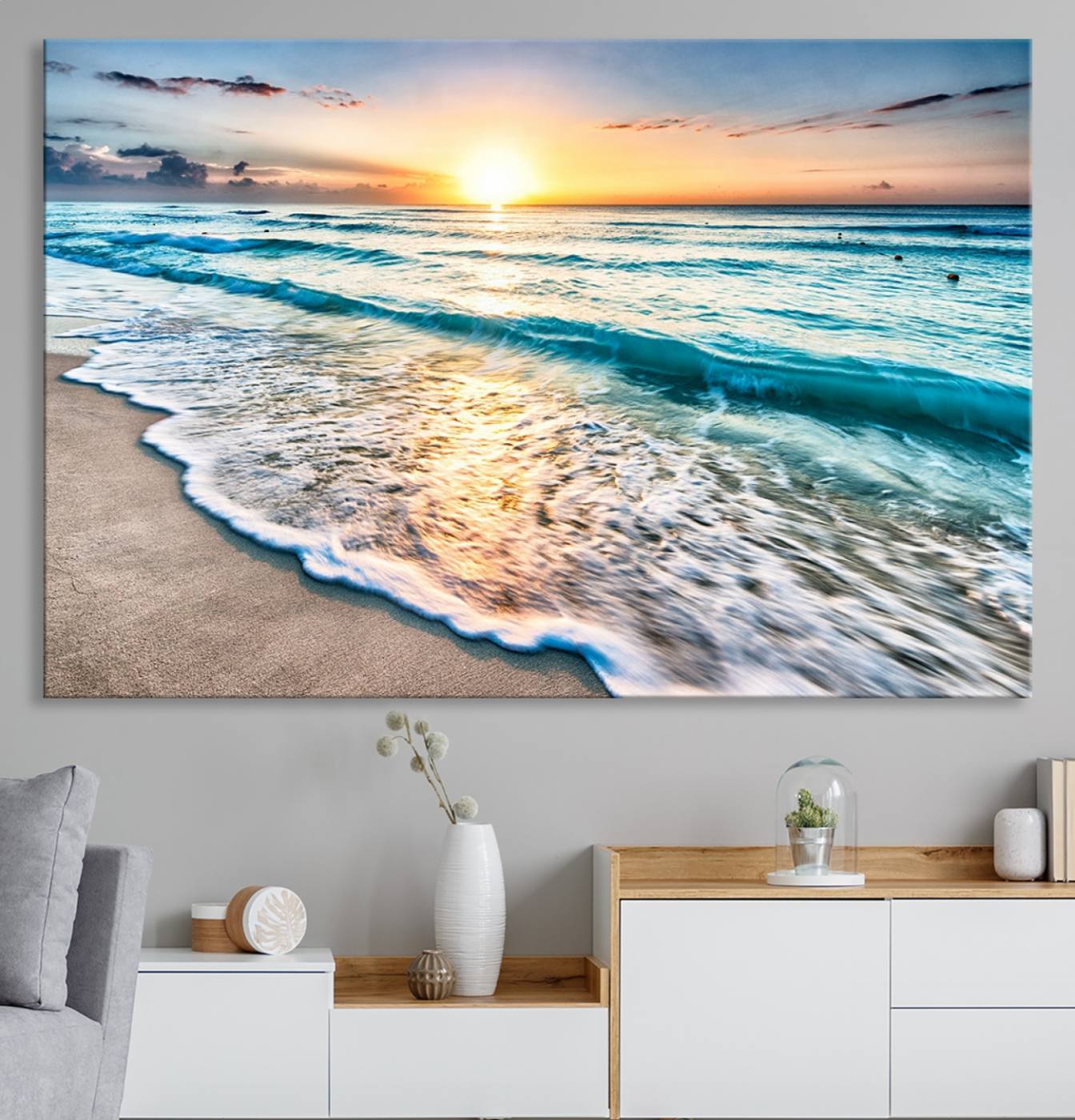 27815-MGV-CV-36X24-Coastal Sunset Wall Art Canvas, Ocean Beach Canvas Wall Art Beach Canvas, Coastal Sunset Tropical