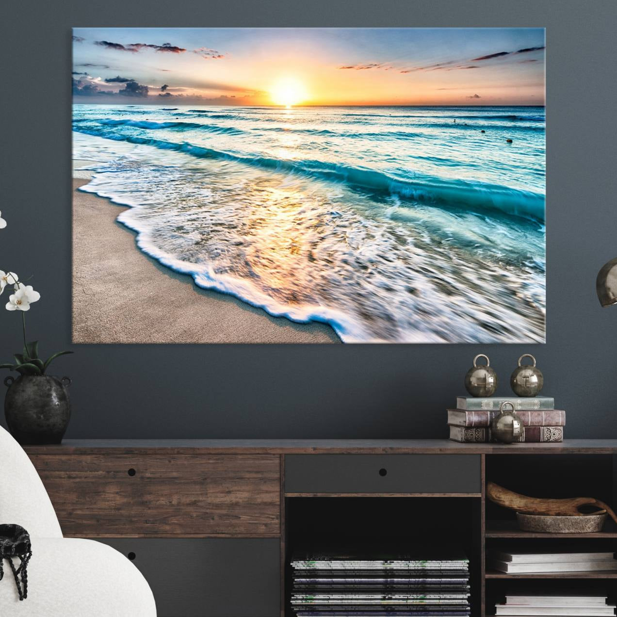 27815-MGV-CV-36X24-Coastal Sunset Wall Art Canvas, Ocean Beach Canvas Wall Art Beach Canvas, Coastal Sunset Tropical