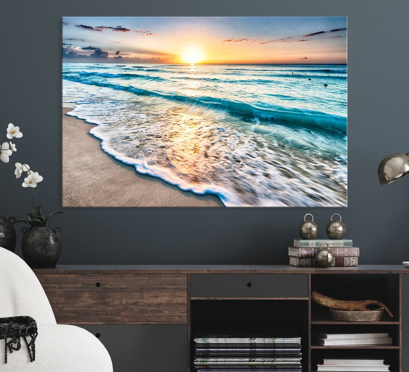 27815-MGV-CV-36X24-Coastal Sunset Wall Art Canvas, Ocean Beach Canvas Wall Art Beach Canvas, Coastal Sunset Tropical