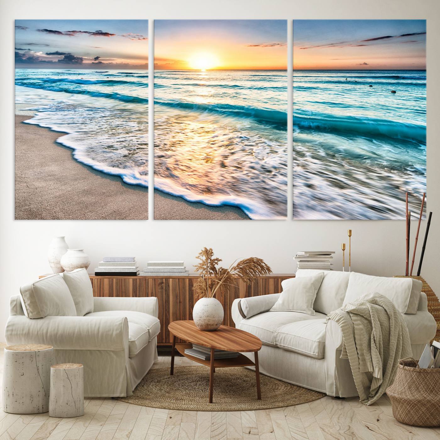 27815-MGV-CV-60X30-3P-Coastal Sunset Wall Art Canvas, Ocean Beach Canvas Wall Art Beach Canvas, Coastal Sunset Tropical