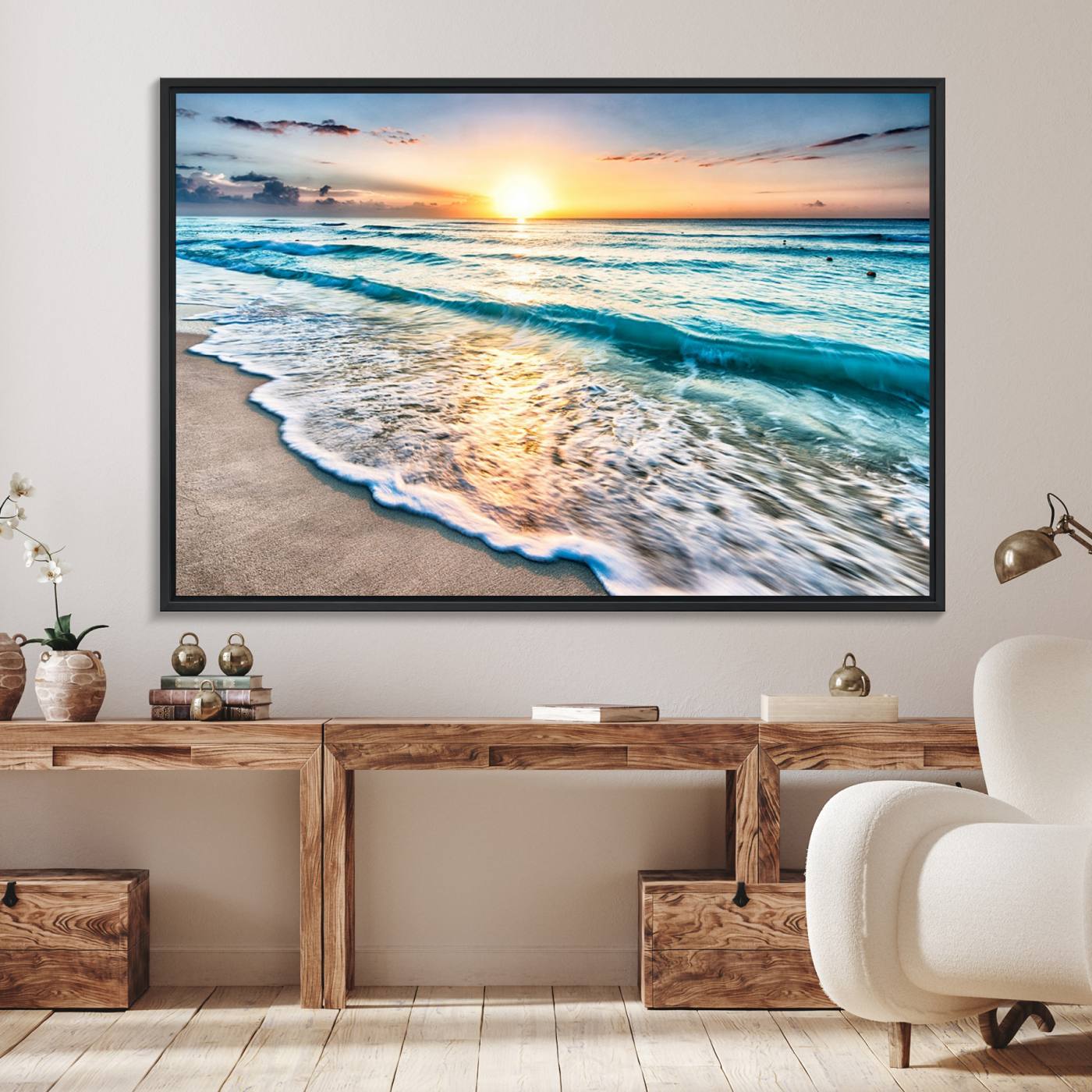 27815-MGV-FC-36X24_Black-Coastal Sunset Wall Art Canvas, Ocean Beach Canvas Wall Art Beach Canvas, Coastal Sunset Tropical