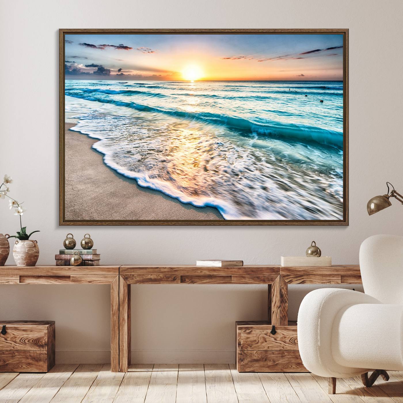27815-MGV-FC-36X24_Walnut-Coastal Sunset Wall Art Canvas, Ocean Beach Canvas Wall Art Beach Canvas, Coastal Sunset Tropical