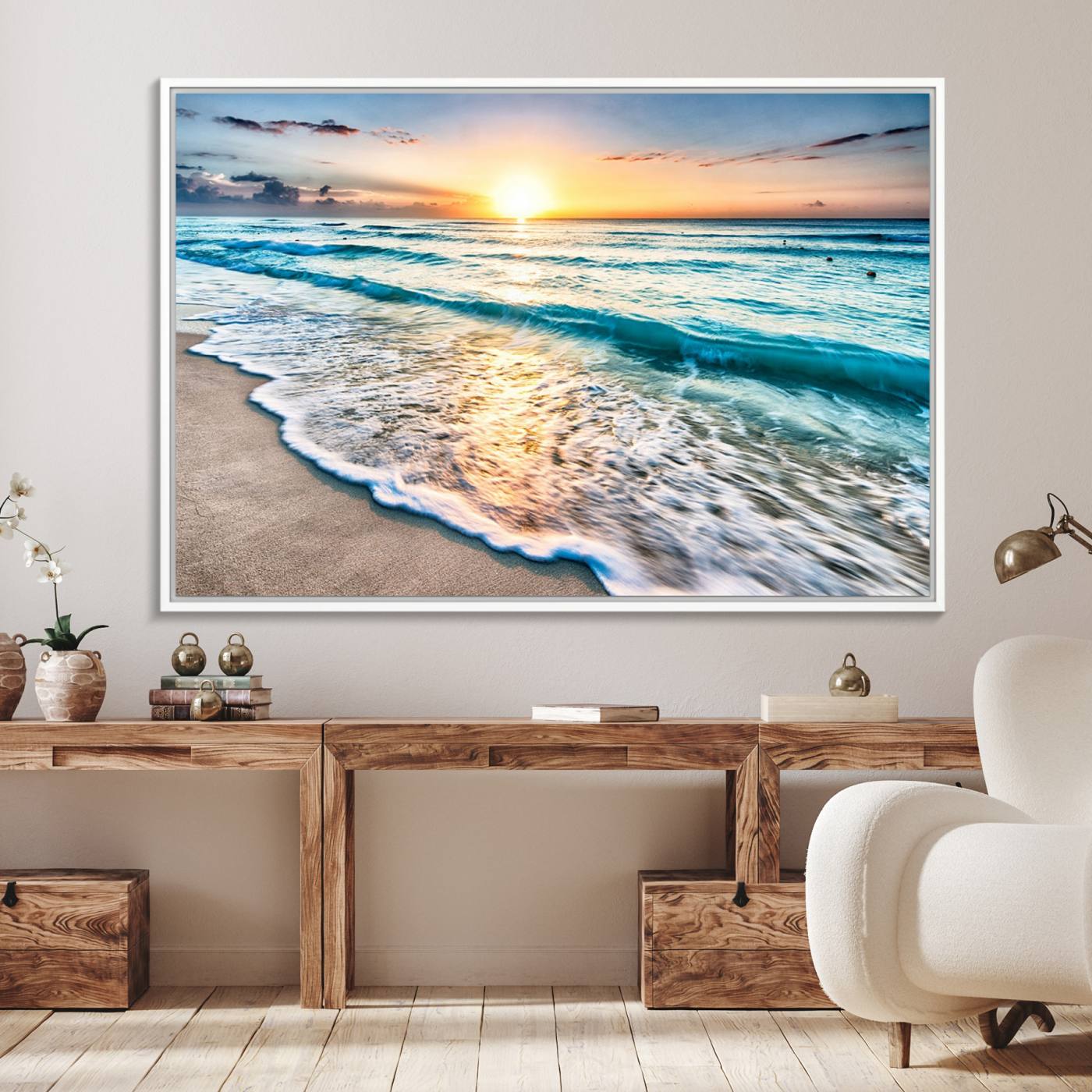 27815-MGV-FC-36X24_White-Coastal Sunset Wall Art Canvas, Ocean Beach Canvas Wall Art Beach Canvas, Coastal Sunset Tropical