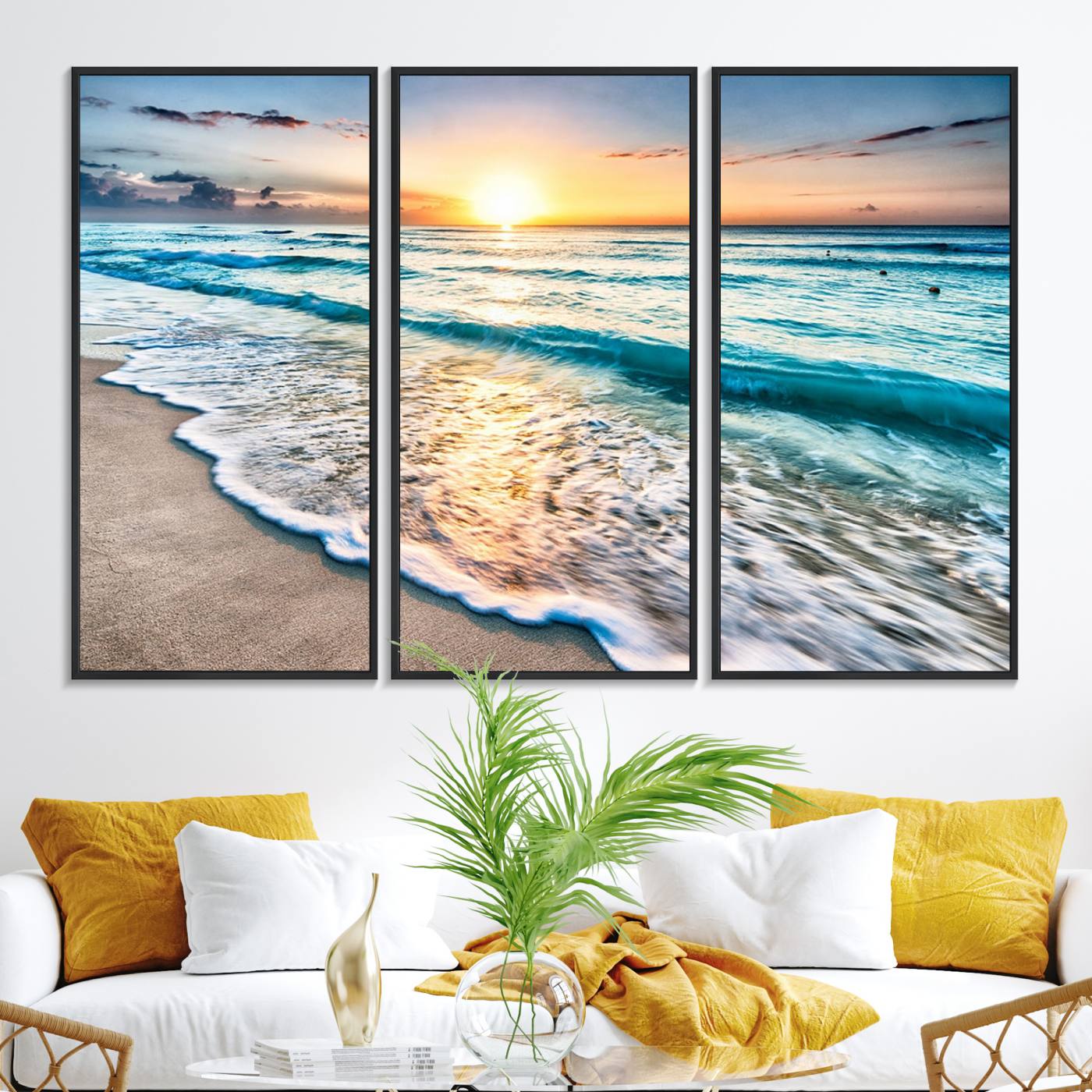 27815-MGV-FC-48X32-3P_Black-Coastal Sunset Wall Art Canvas, Ocean Beach Canvas Wall Art Beach Canvas, Coastal Sunset Tropical