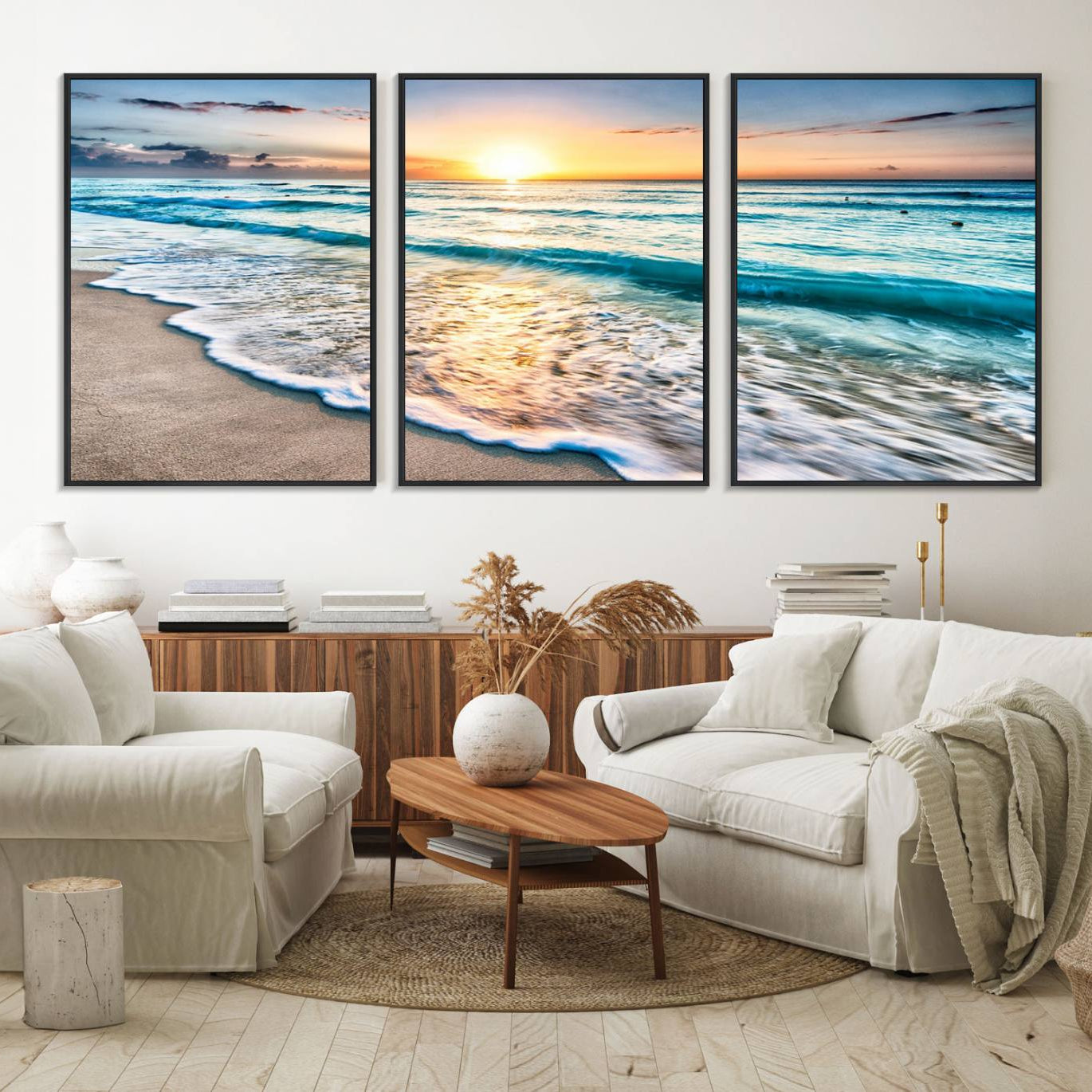 27815-MGV-FC-60X30-3P_Black-Coastal Sunset Wall Art Canvas, Ocean Beach Canvas Wall Art Beach Canvas, Coastal Sunset Tropical