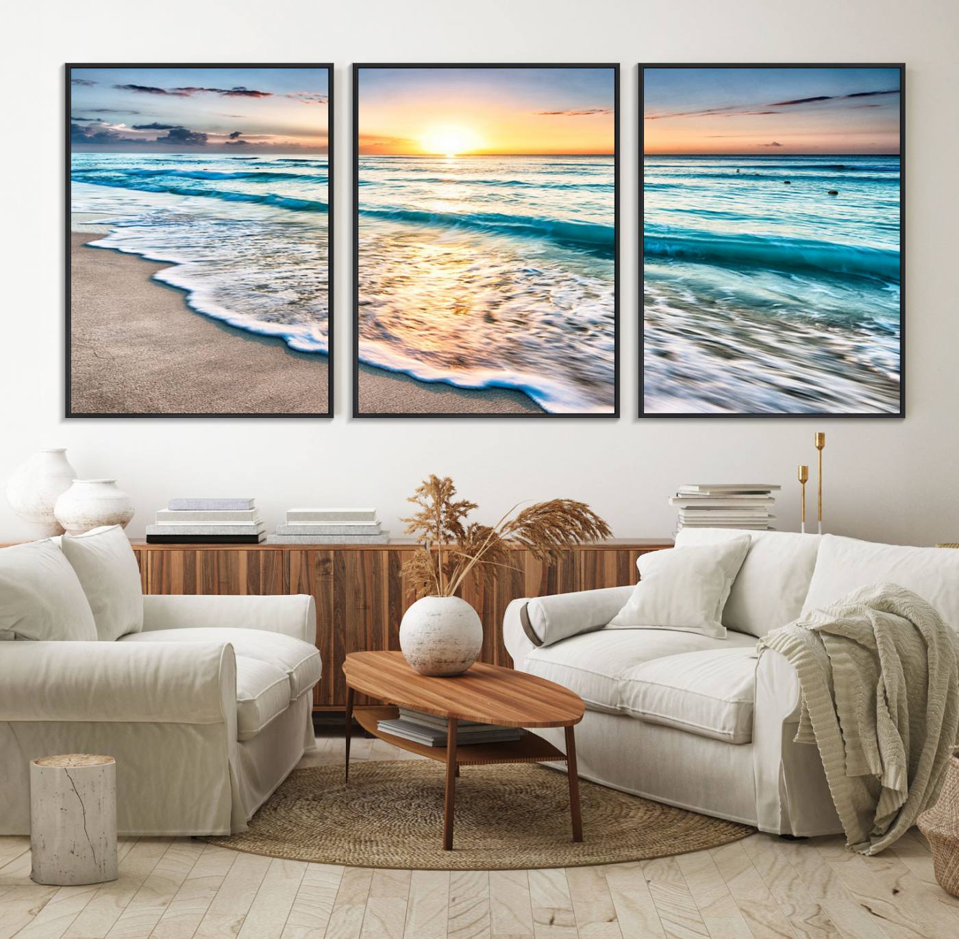 27815-MGV-FC-60X30-3P_Black-Coastal Sunset Wall Art Canvas, Ocean Beach Canvas Wall Art Beach Canvas, Coastal Sunset Tropical