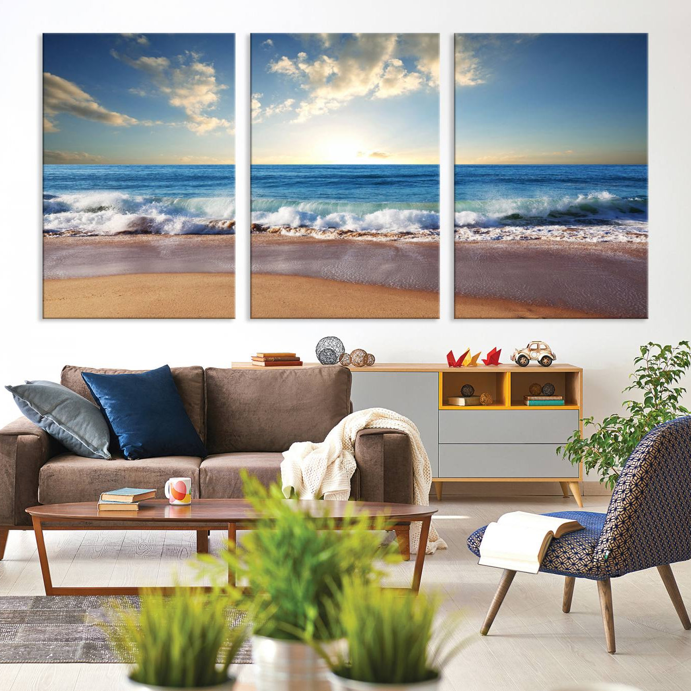 -Coastal Tropical Beach Sunset Canvas Wall Art Print