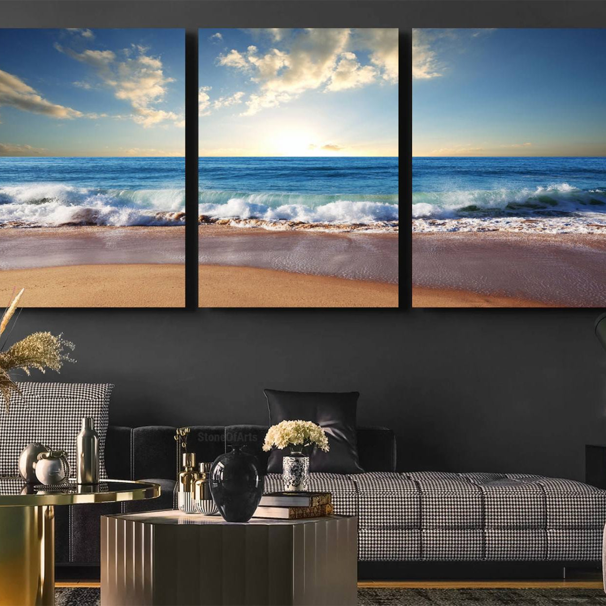 -Coastal Tropical Beach Sunset Canvas Wall Art Print