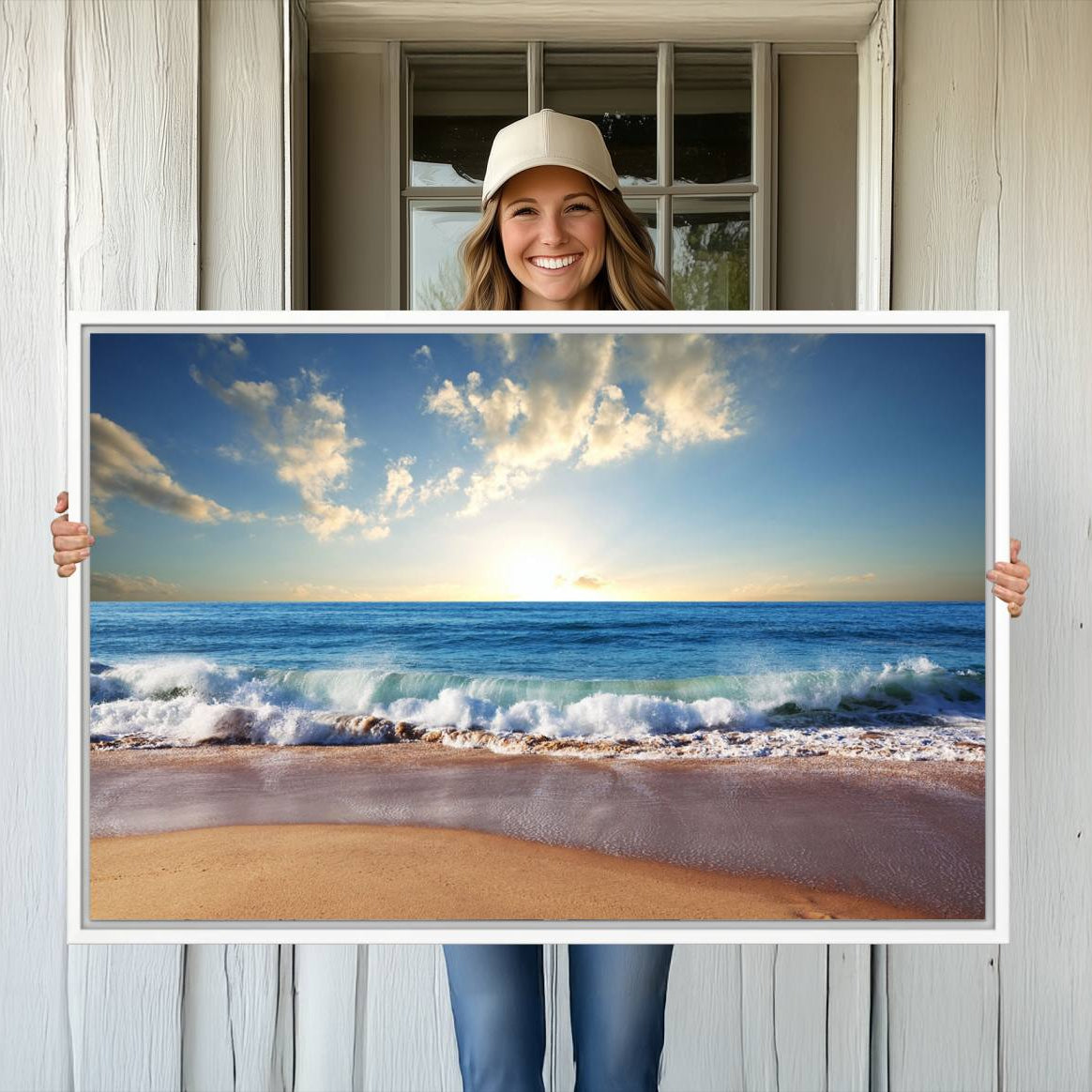 -Coastal Tropical Beach Sunset Canvas Wall Art Print