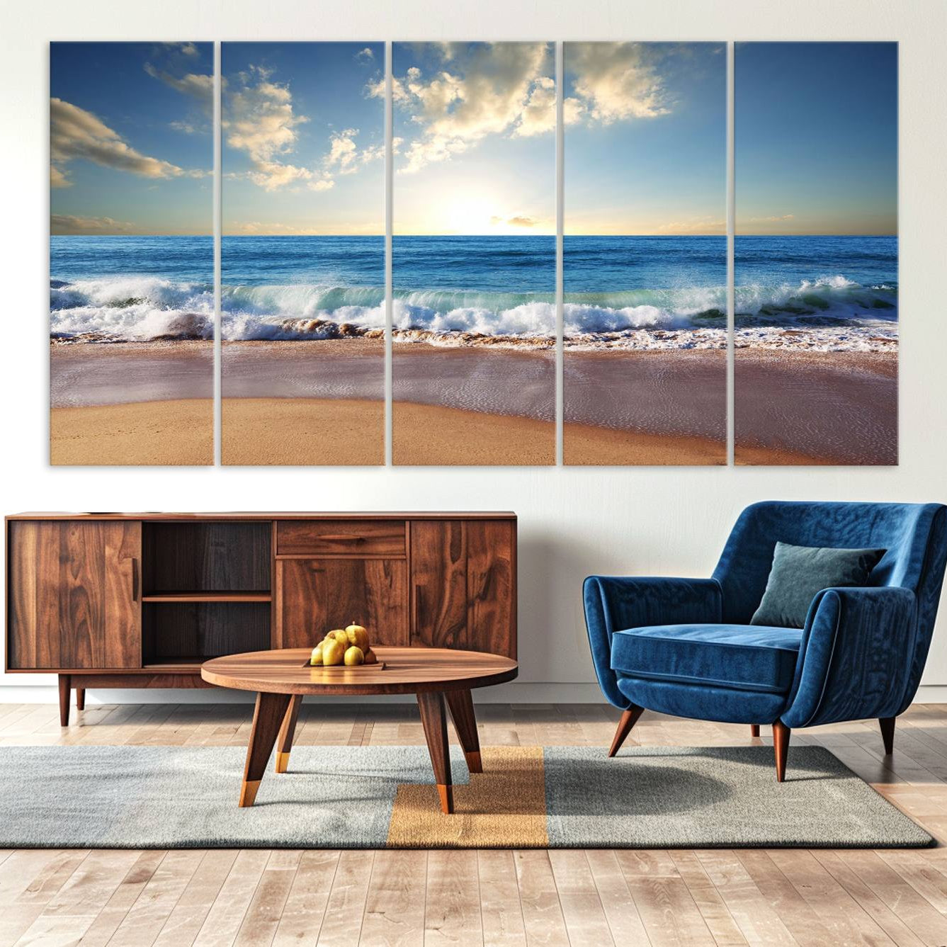 -Coastal Tropical Beach Sunset Canvas Wall Art Print