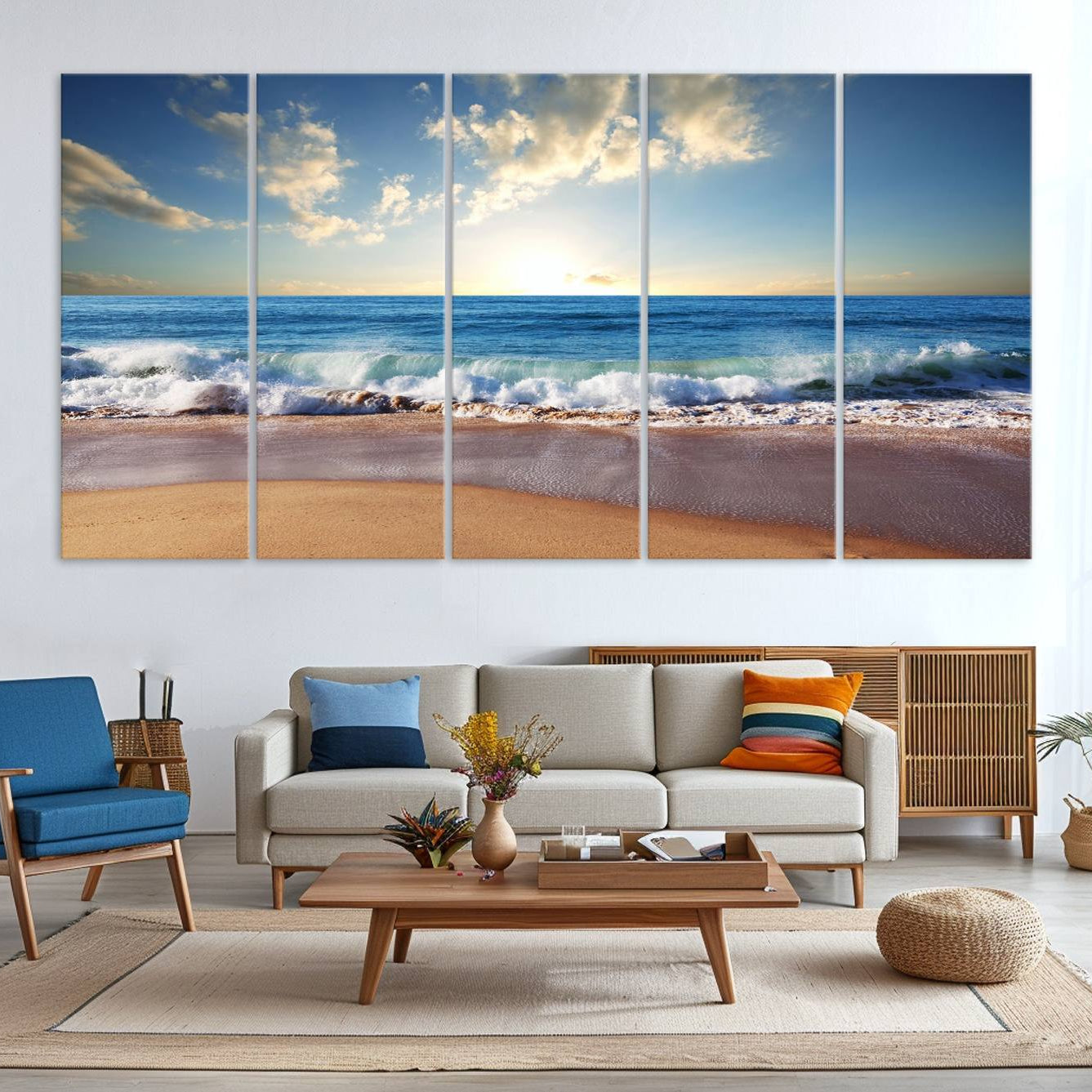 -Coastal Tropical Beach Sunset Canvas Wall Art Print