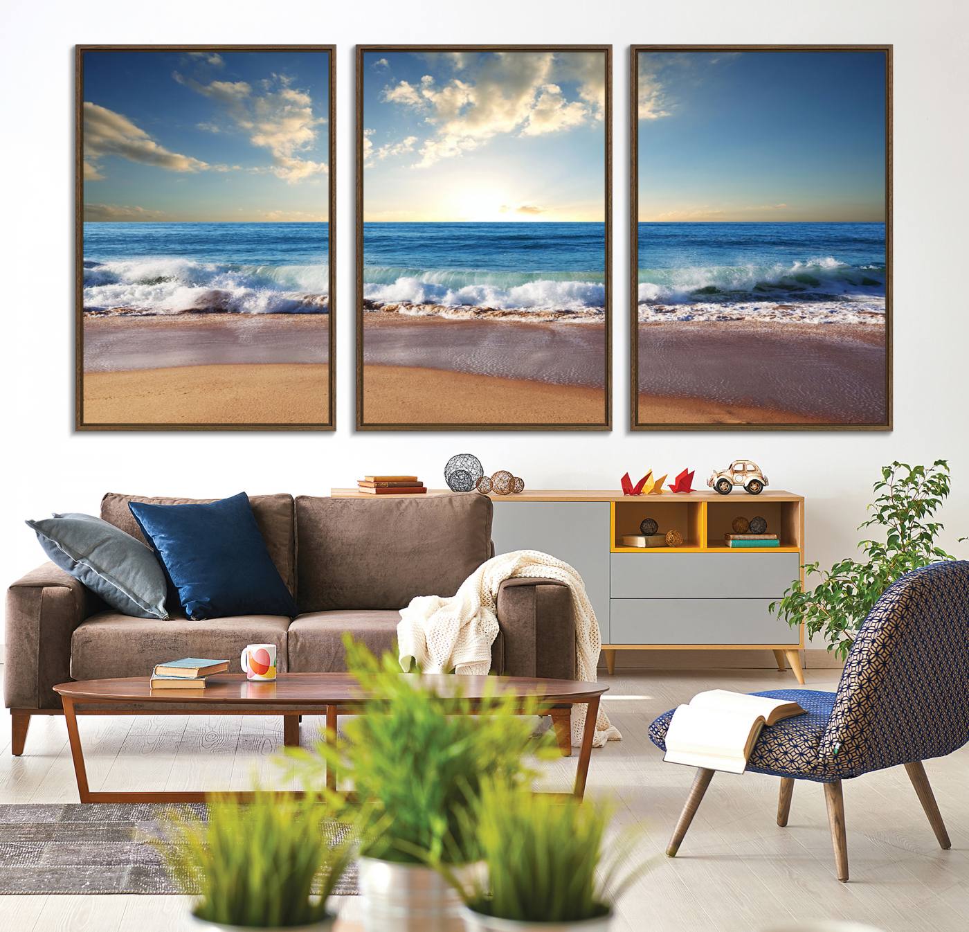 -Coastal Tropical Beach Sunset Canvas Wall Art Print