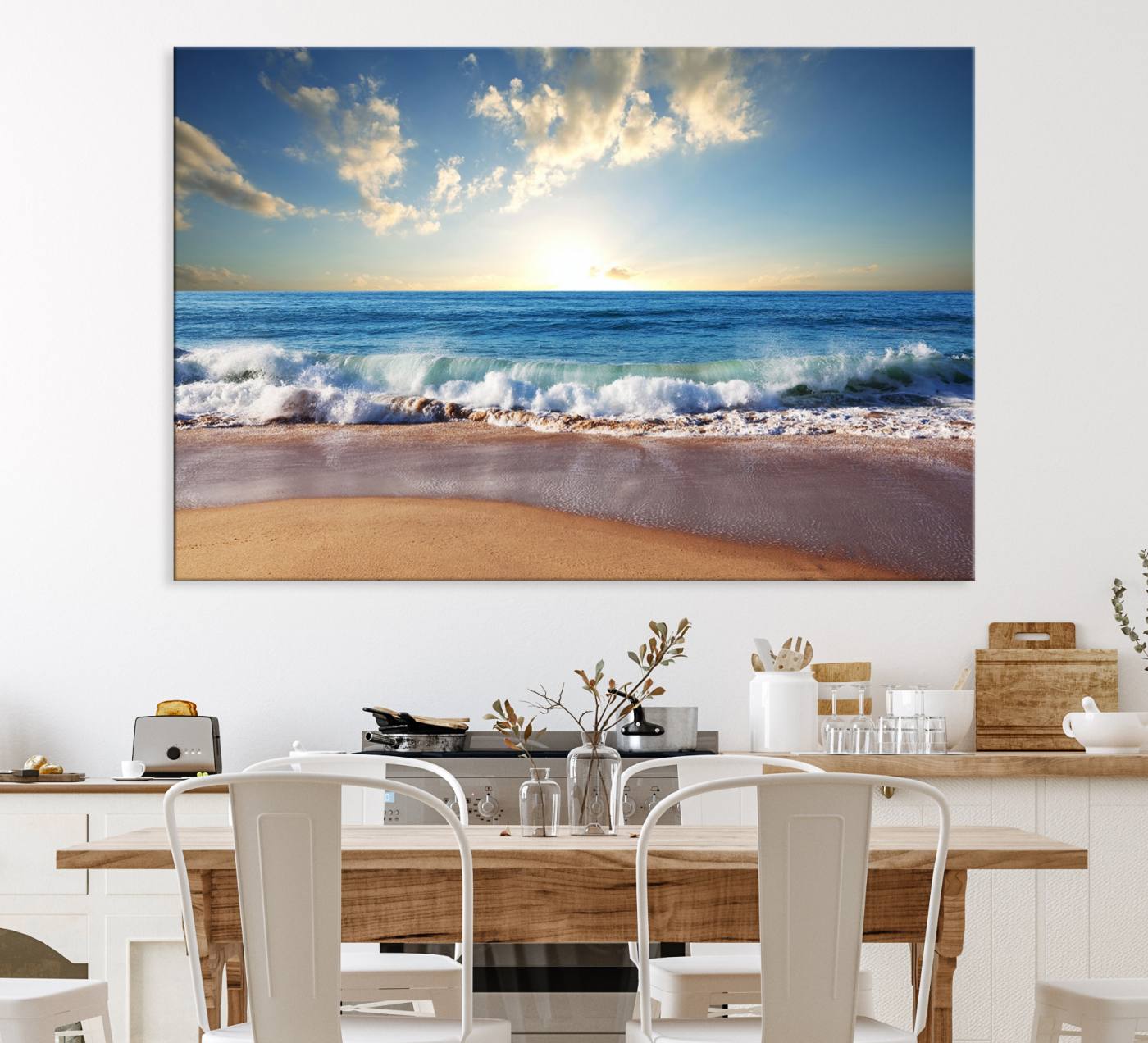 68257-MGV-CV-36X24-Coastal Tropical Beach Sunset Canvas Wall Art Print
