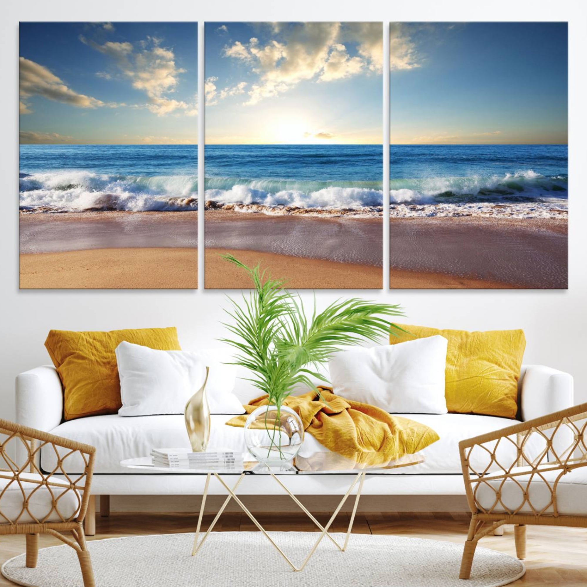 68257-MGV-CV-36X24-Coastal Tropical Beach Sunset Canvas Wall Art Print