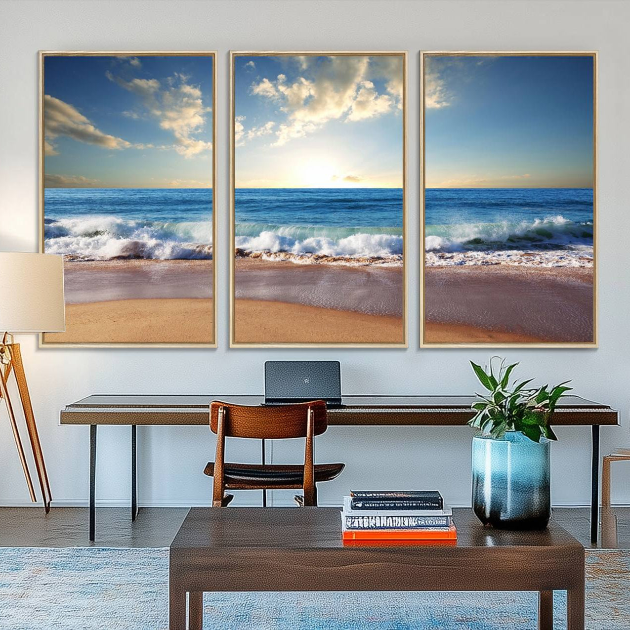 68257-MGV-FC-48X32-3P_Natural-Coastal Tropical Beach Sunset Canvas Wall Art Print
