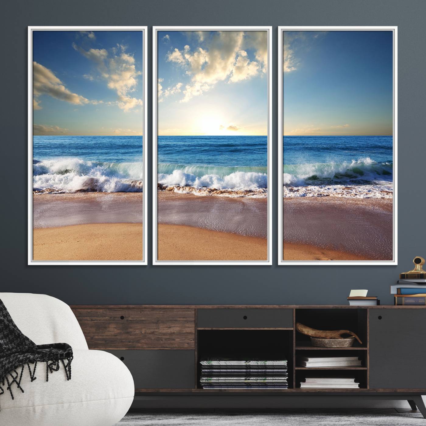 68257-MGV-FC-48X32-3P_White-Coastal Tropical Beach Sunset Canvas Wall Art Print