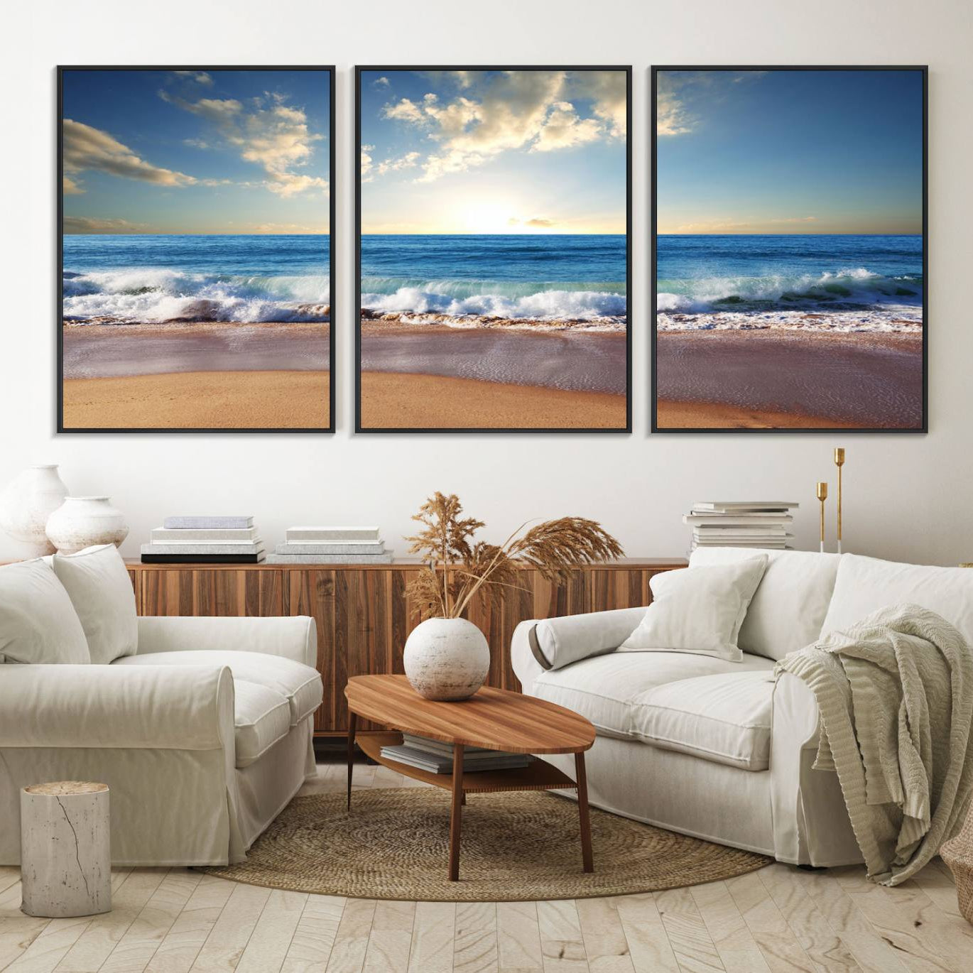 68257-MGV-FC-60X30-3P_Black-Coastal Tropical Beach Sunset Canvas Wall Art Print
