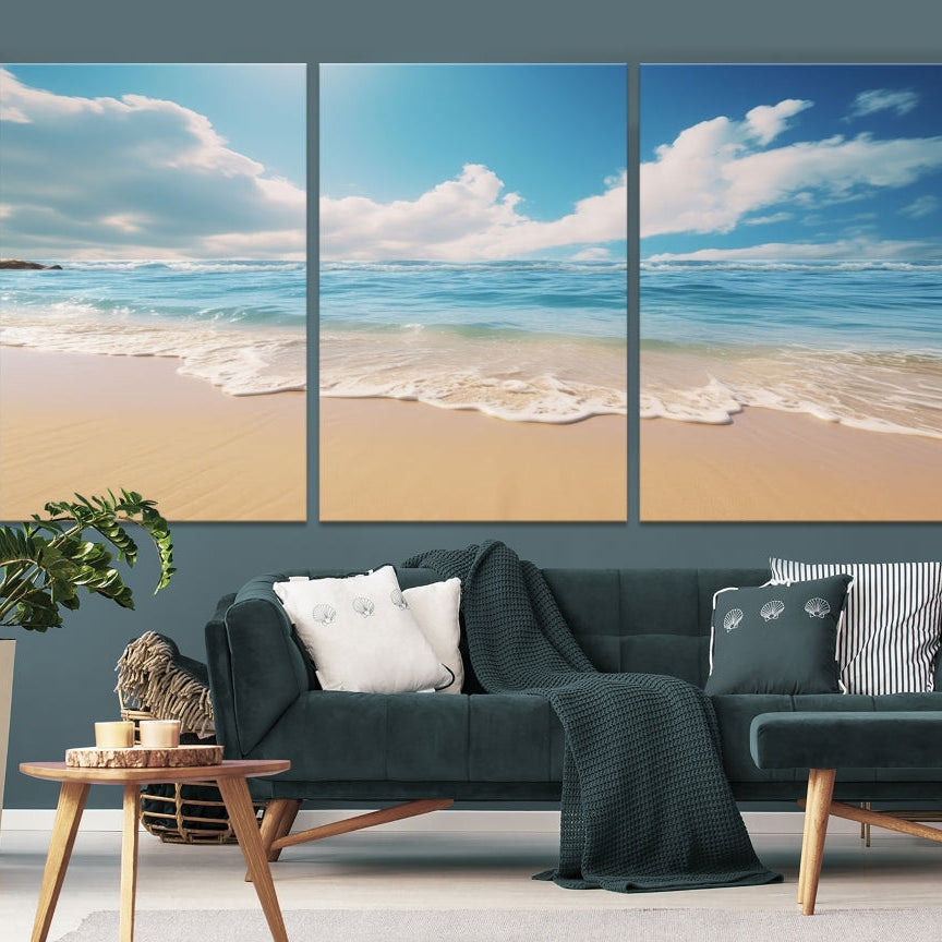 Edit-Images-Coastal Wall Art - Serene Ocean Canvas Print with Beach and Sunset Design for Timeless Home Decor