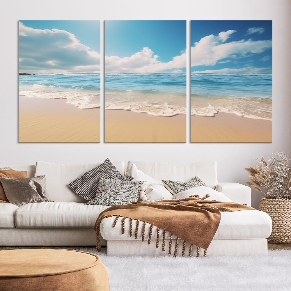 Edit-Images-Coastal Wall Art - Serene Ocean Canvas Print with Beach and Sunset Design for Timeless Home Decor