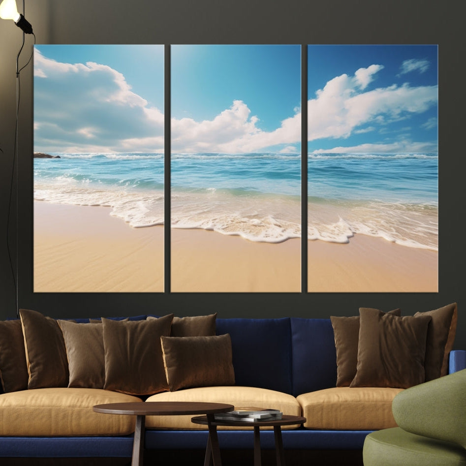 -Coastal Wall Art - Serene Ocean Canvas Print with Beach and Sunset Design for Timeless Home Decor