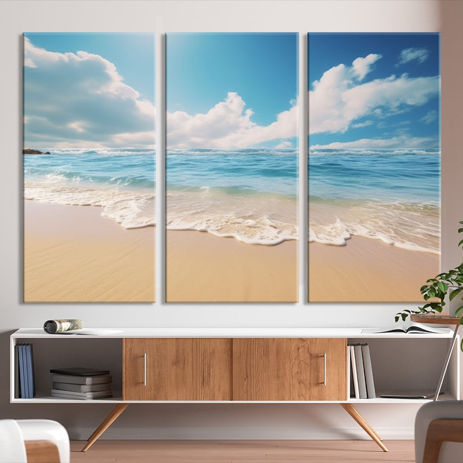 -Coastal Wall Art - Serene Ocean Canvas Print with Beach and Sunset Design for Timeless Home Decor