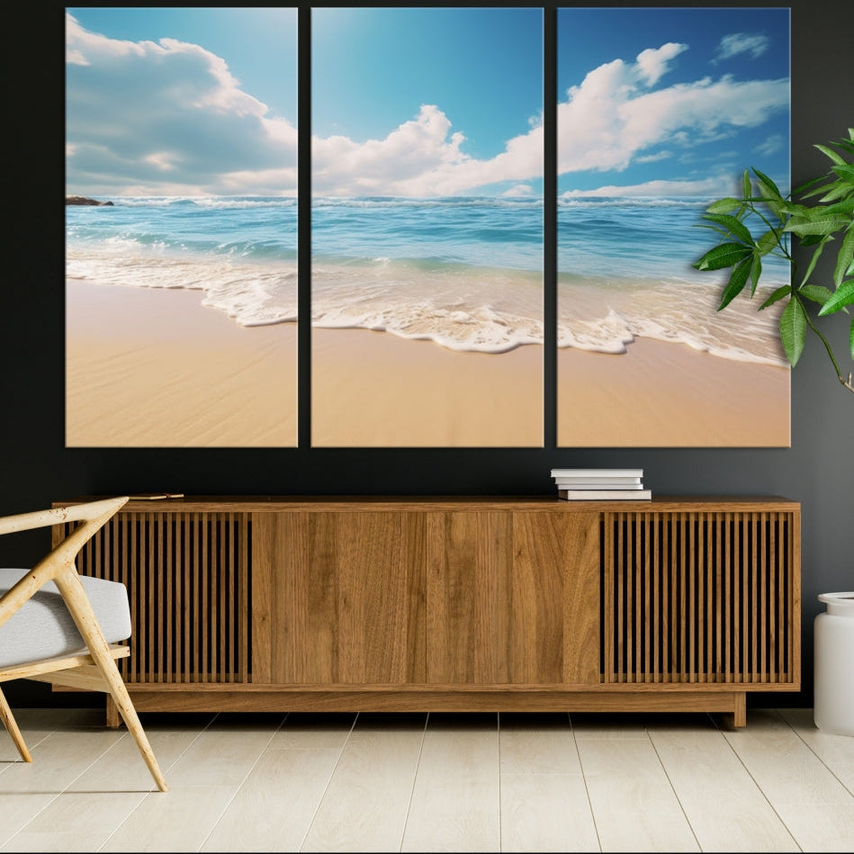 Edit-Images-Coastal Wall Art - Serene Ocean Canvas Print with Beach and Sunset Design for Timeless Home Decor