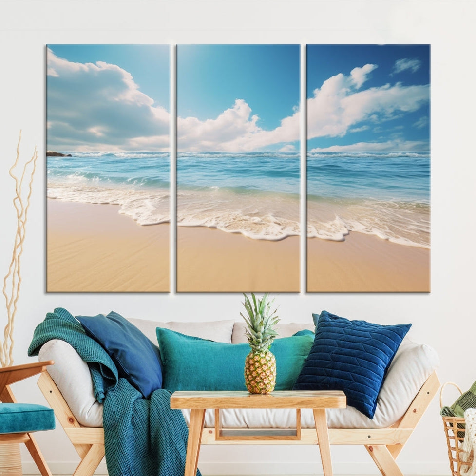Edit-Images-Coastal Wall Art - Serene Ocean Canvas Print with Beach and Sunset Design for Timeless Home Decor