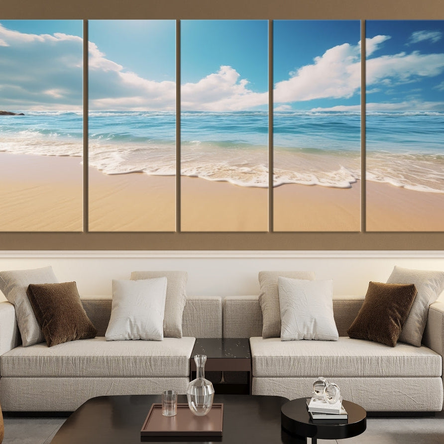 Edit-Images-Coastal Wall Art - Serene Ocean Canvas Print with Beach and Sunset Design for Timeless Home Decor