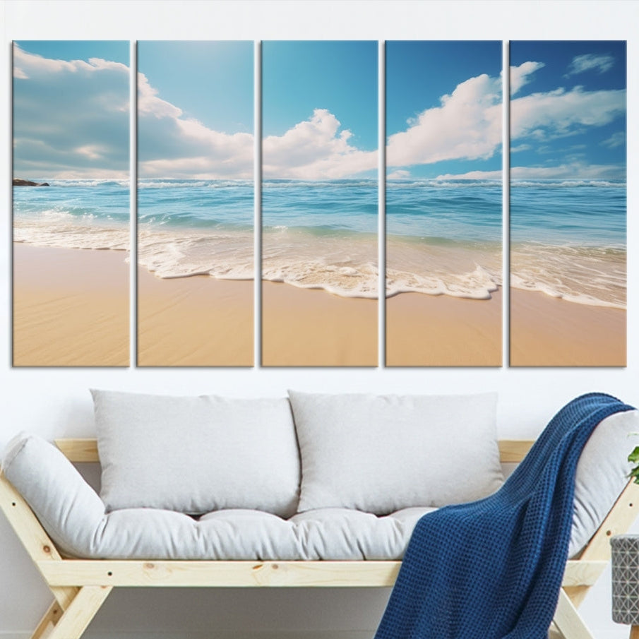 -Coastal Wall Art - Serene Ocean Canvas Print with Beach and Sunset Design for Timeless Home Decor
