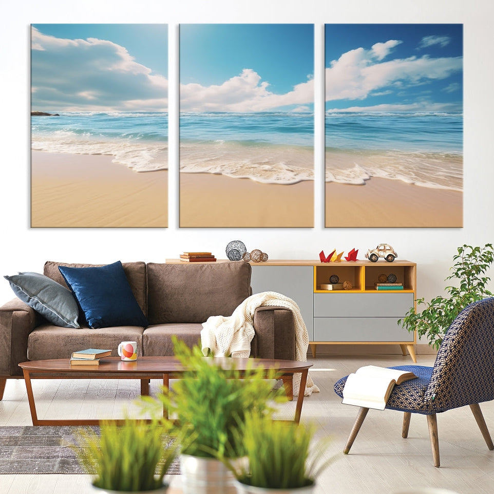 Edit-Images-Coastal Wall Art - Serene Ocean Canvas Print with Beach and Sunset Design for Timeless Home Decor