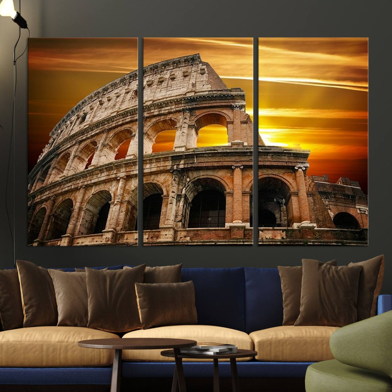 -Colosseum with Yellow Sunset Behind Canvas Wall Art, Italy