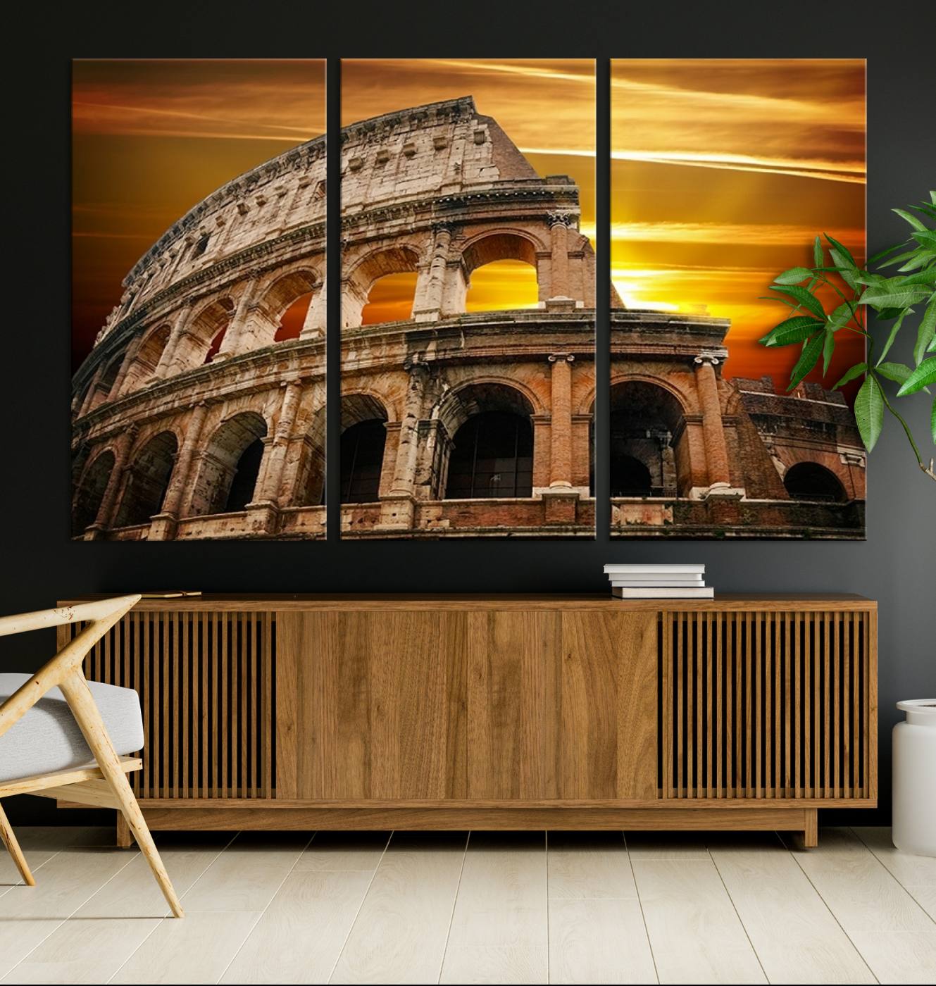 25267-MGV-CV-36X24-Colosseum with Yellow Sunset Behind Canvas Wall Art, Italy