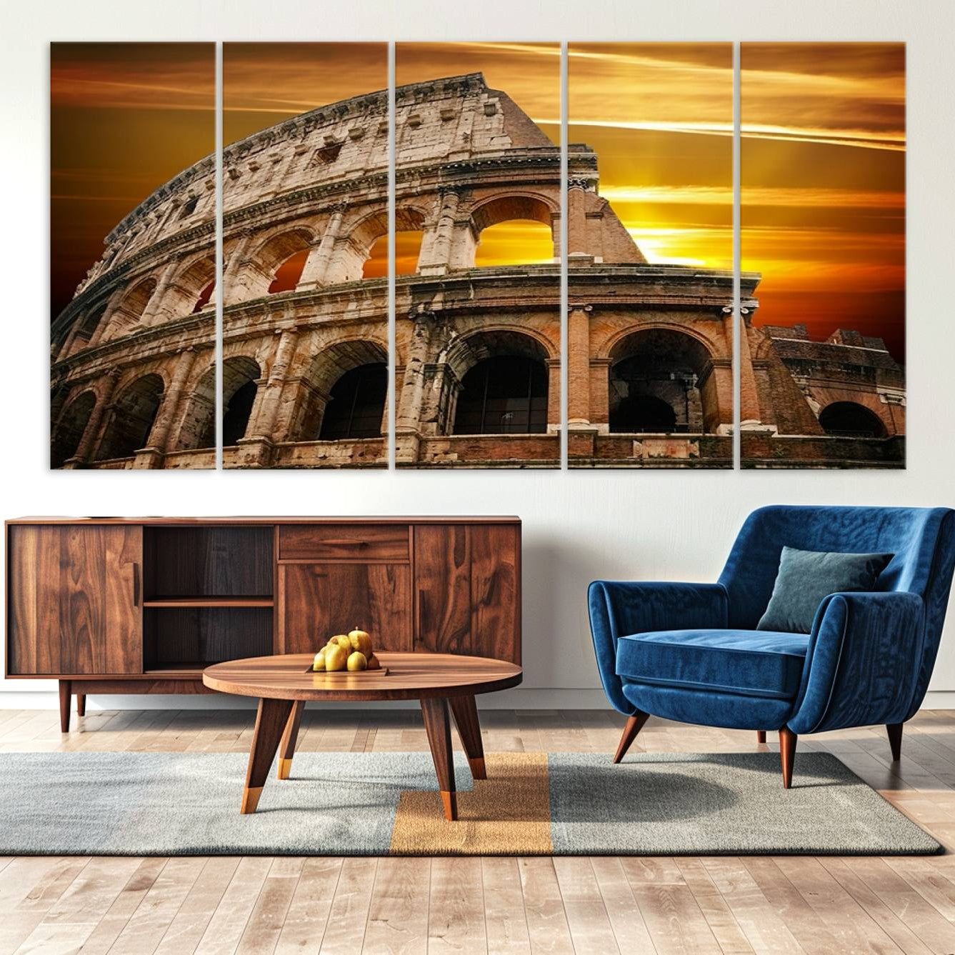 -Colosseum with Yellow Sunset Behind Canvas Wall Art, Italy