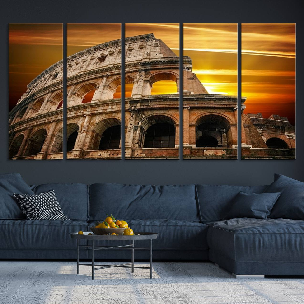 -Colosseum with Yellow Sunset Behind Canvas Wall Art, Italy