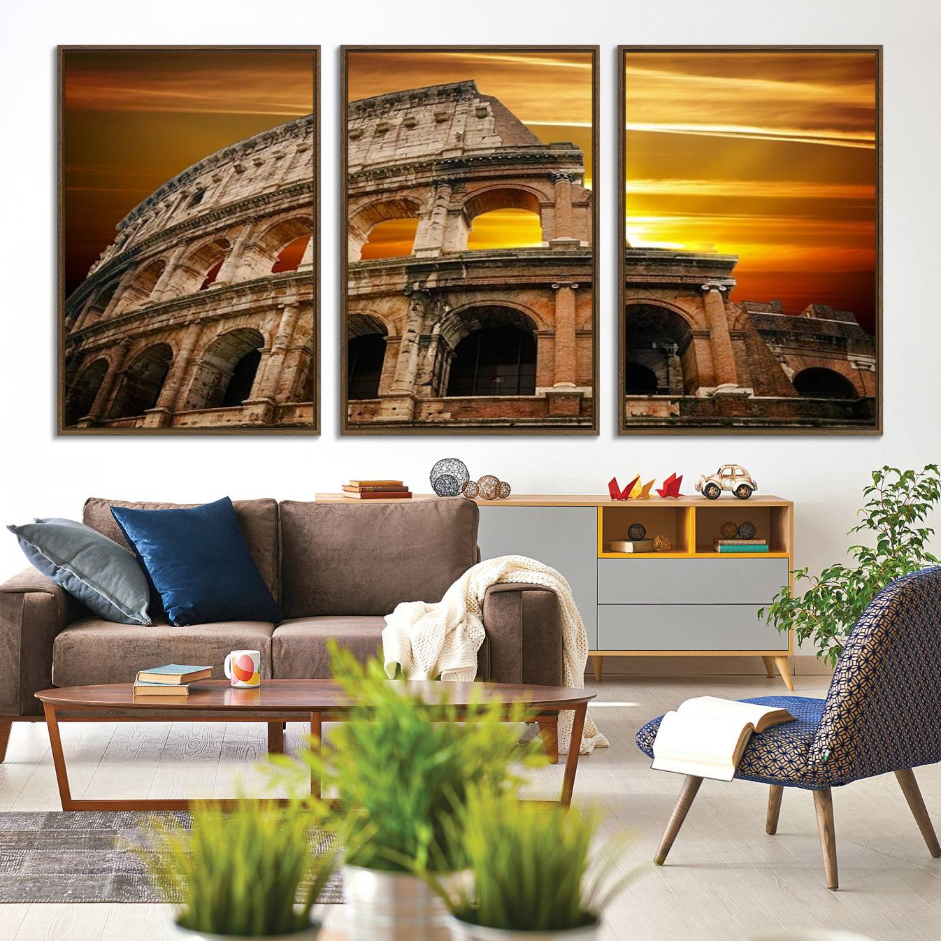 -Colosseum with Yellow Sunset Behind Canvas Wall Art, Italy