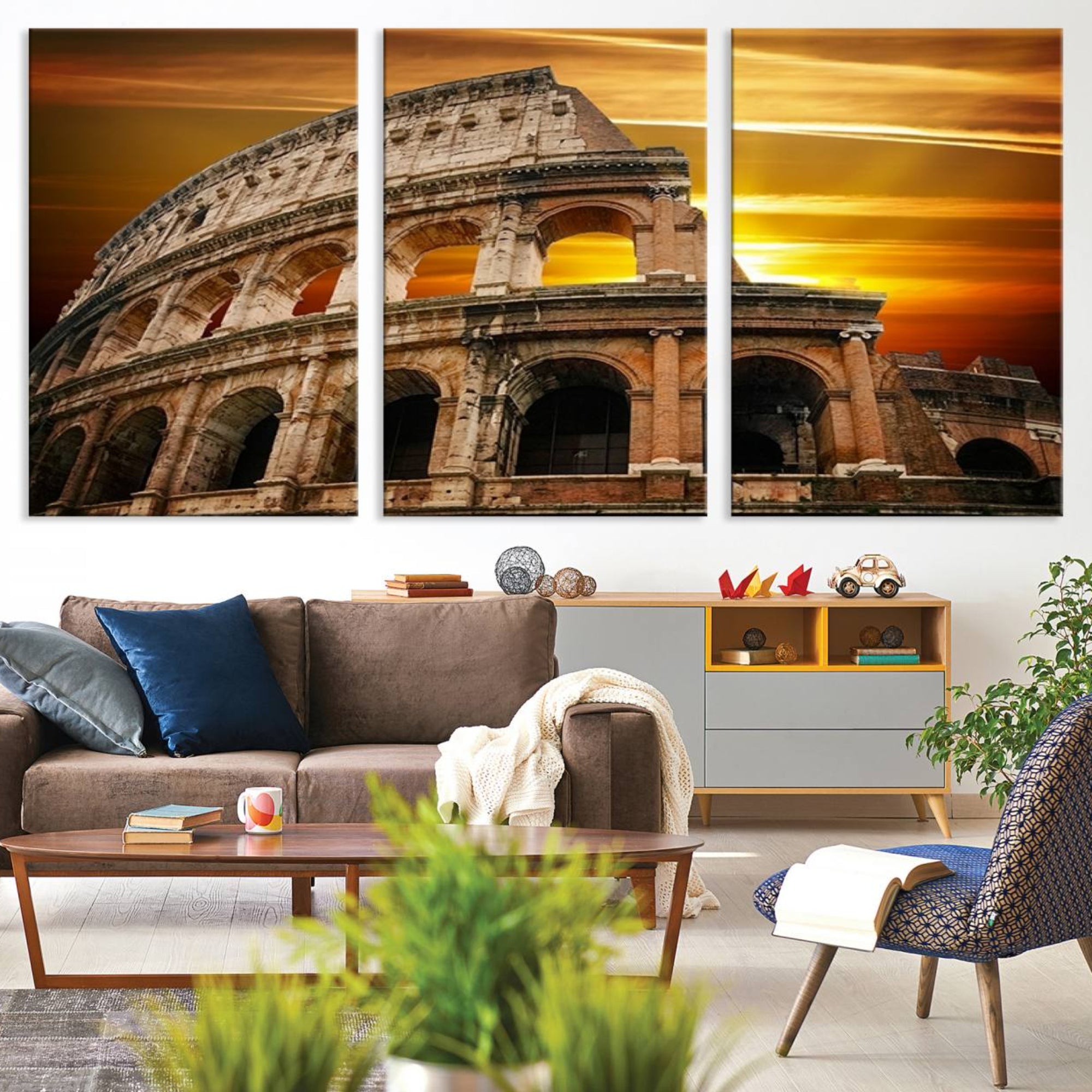 25267-MGV-CV-36X24-Colosseum with Yellow Sunset Behind Canvas Wall Art, Italy