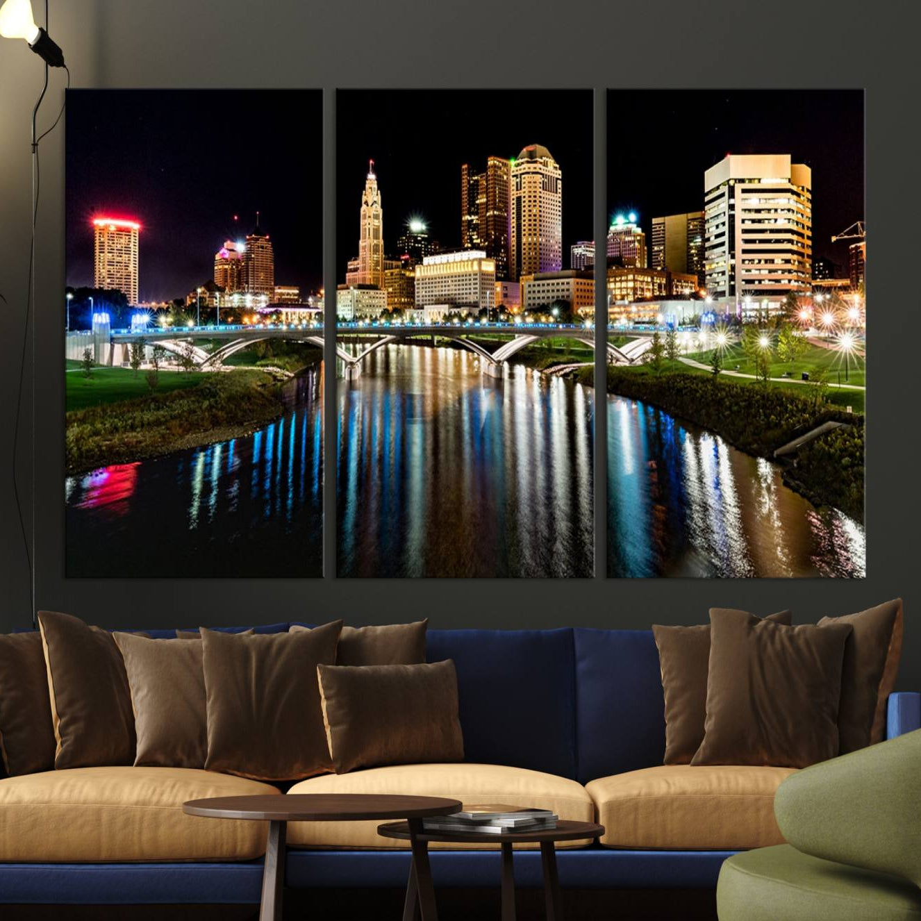 -Columbus City Lights Night Skyline Cityscape View Wall Art, Columbus City Lights Night Wall Art