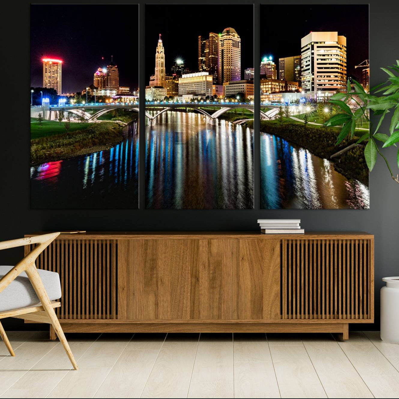 -Columbus City Lights Night Skyline Cityscape View Wall Art, Columbus City Lights Night Wall Art