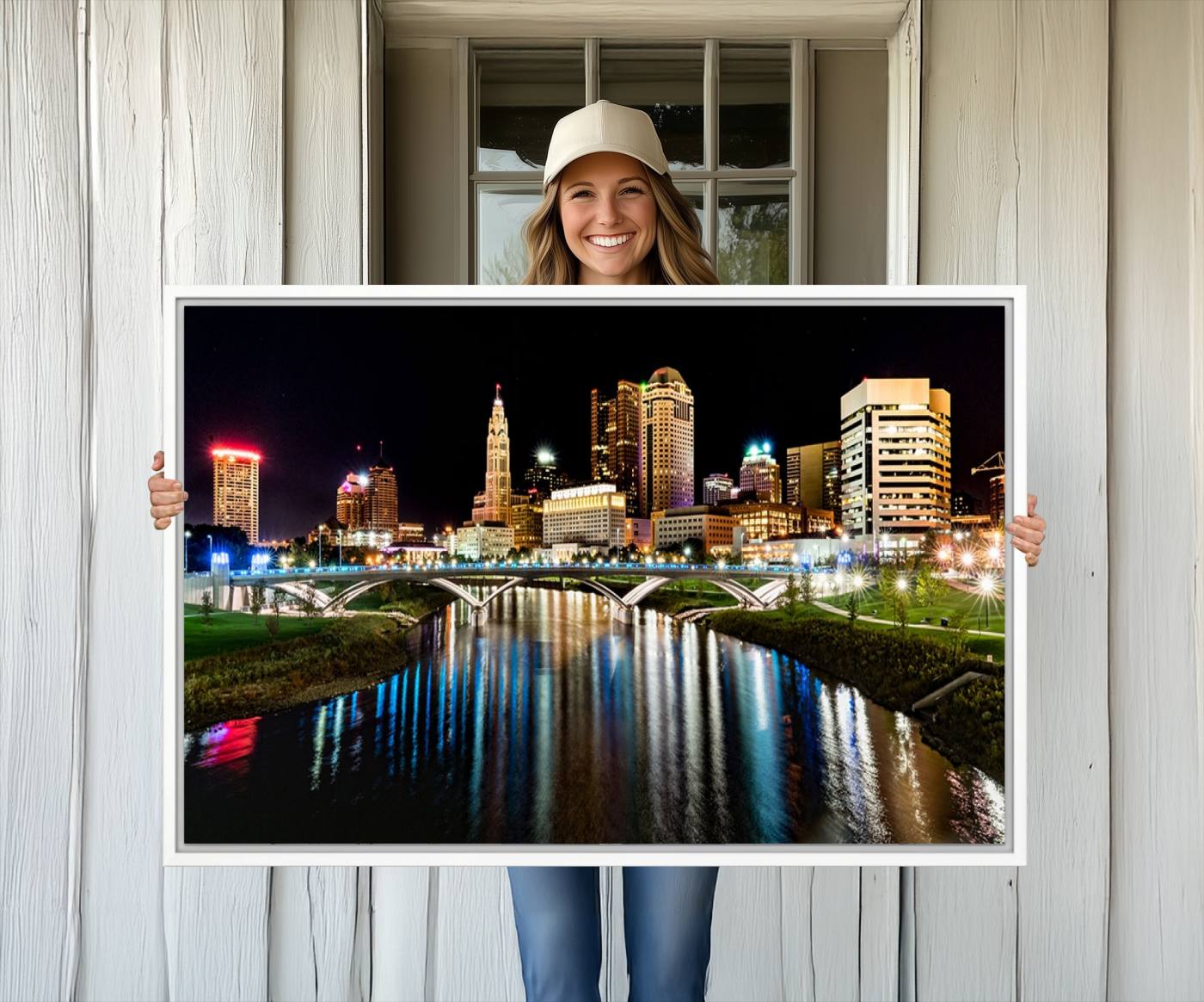 35748-MGV-CV-36X24-Columbus City Lights Night Skyline Cityscape View Wall Art, Columbus City Lights Night Wall Art