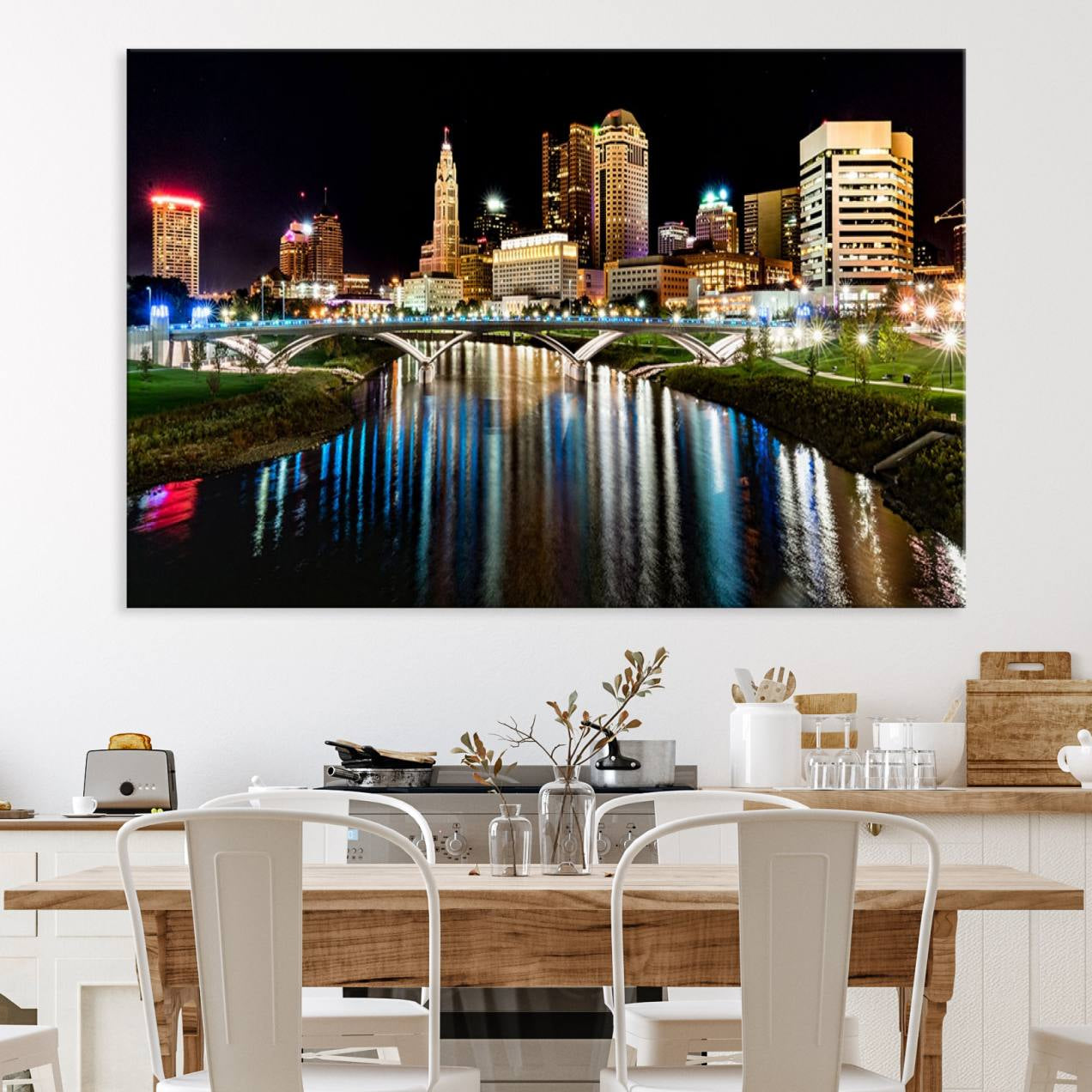 35748-MGV-CV-36X24-Columbus City Lights Night Skyline Cityscape View Wall Art, Columbus City Lights Night Wall Art