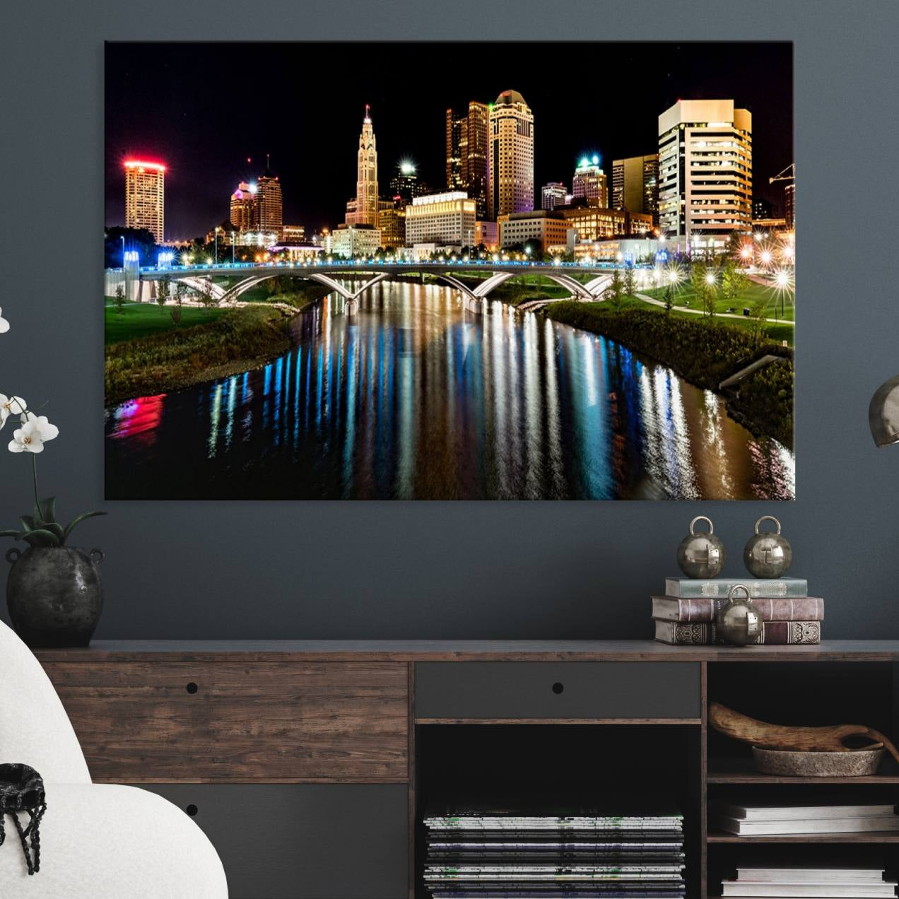 35748-MGV-CV-36X24-Columbus City Lights Night Skyline Cityscape View Wall Art, Columbus City Lights Night Wall Art