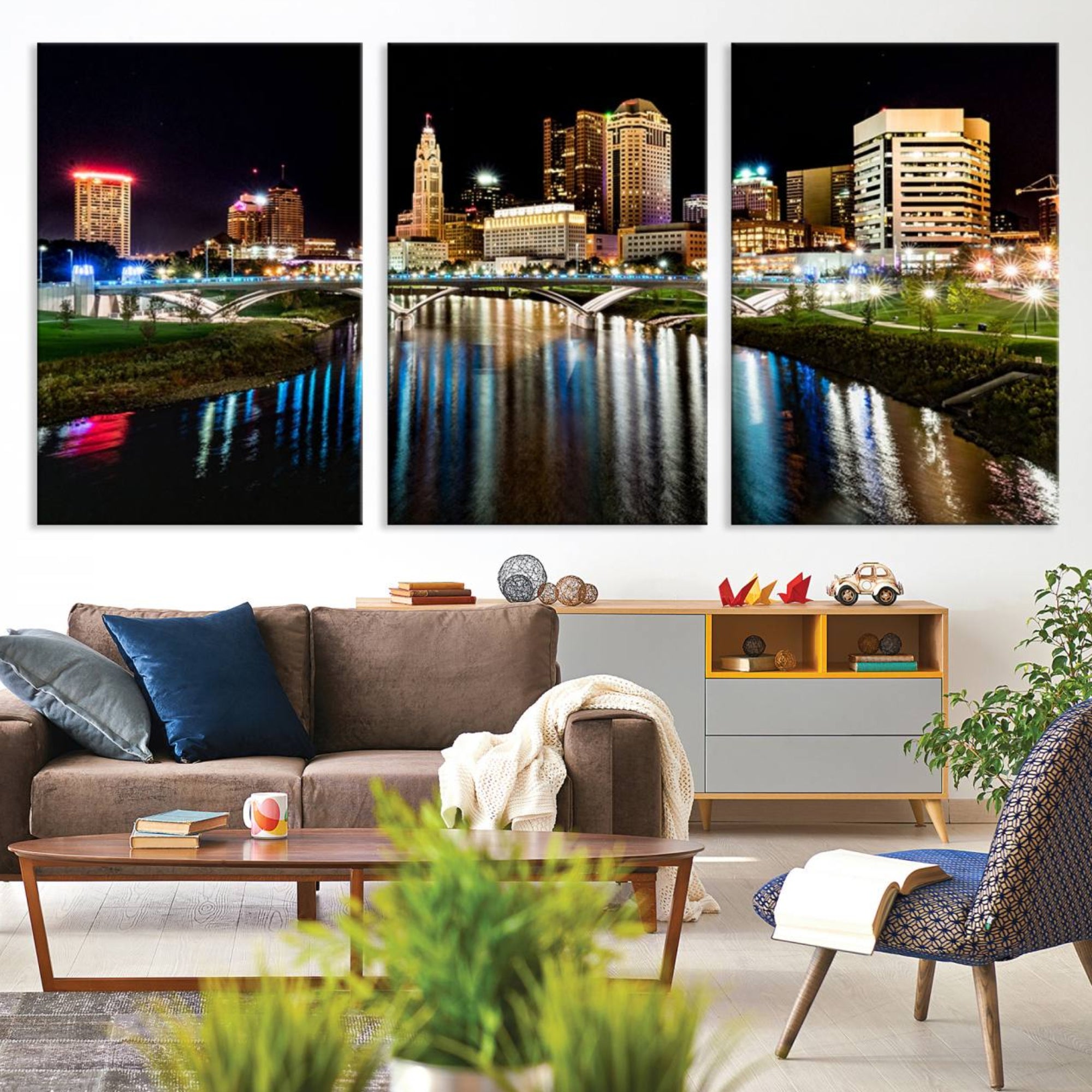 35748-MGV-CV-36X24-Columbus City Lights Night Skyline Cityscape View Wall Art, Columbus City Lights Night Wall Art