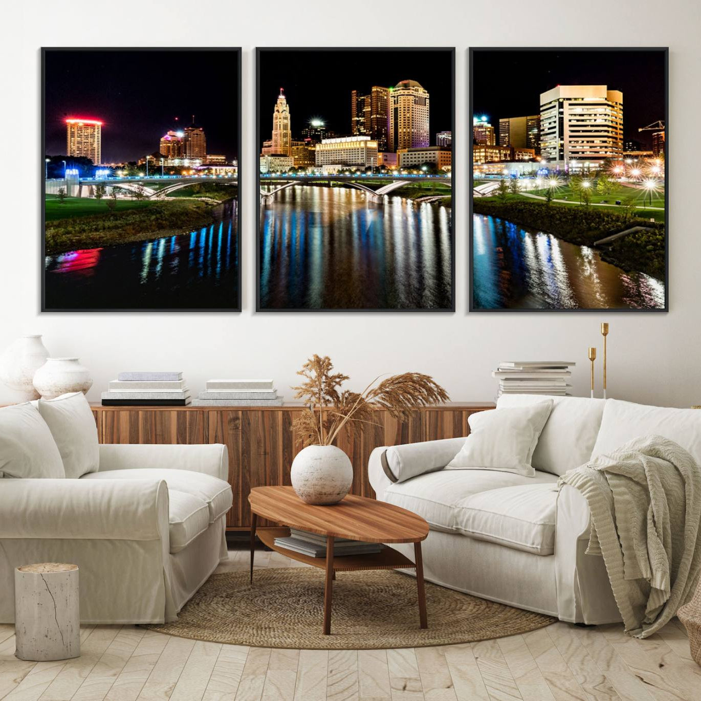 35748-MGV-FC-60X30-3P_Black-Columbus City Lights Night Skyline Cityscape View Wall Art, Columbus City Lights Night Wall Art